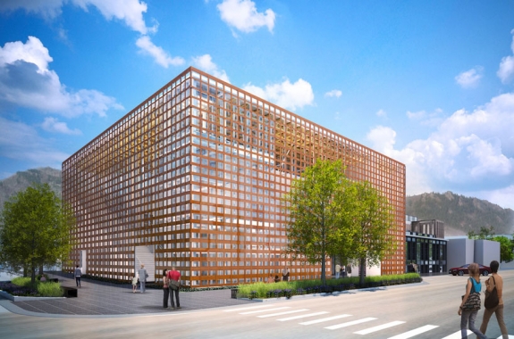 A rendering of the new, Shigeru Ban-designed Aspen Art Museum.