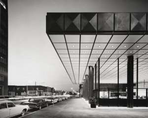 Balthazar Korab &quot;Oblique View of the Entrance to the Phillips Petroleum Building, Bartlesville, Oklahoma,&quot; 1964.