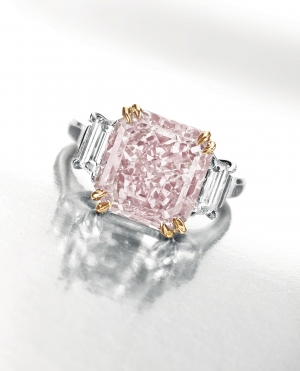 The fancy intense pink diamond ring by Harry Winston from the collection of Riki and Jerome Shaw.