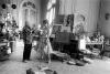 Pablo Picasso in his studio with Brigitte Bardot.