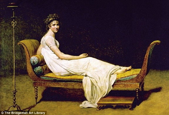 Jacques-Louis David was the painter of the French Revolution and Napoleon. This portrait of leading French socialite Juliette Recamier depicts her as a pure, new woman, lounging on an empire sofa