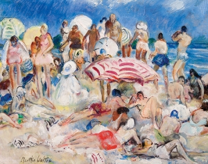 Martha Walter (American, 1875–1976), &#039;Crowded Beach.&#039; Oil on board, 14 x 18 inches. Signed &#039;Martha Walter&#039; lower left.