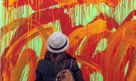 Just a load of visual guff? ... a woman takes in a painting by Cy Twombly. 
