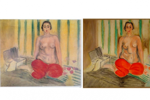  The original painting by Henri Matisse titled, &#039;Odalisque in Red Pants&#039; (left), shown next to a fake version that was on display in Venezuela. 