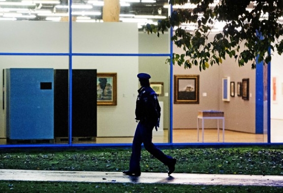 A Police officer is seen outside the Kunsthal Museum.