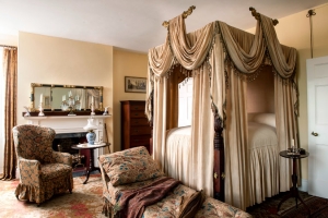 A historic bed at the Woodlawn Museum, Gardens and Park, one of several museums revamping their furnishings.