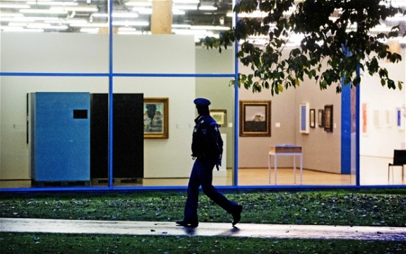 A security guard outside of the Kunsthal Museum.