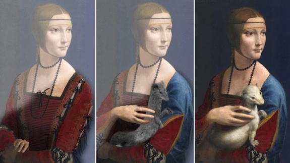 Three versions of Leonardo da Vinci&#039;s &#039;The Lady with an Ermine.&#039;
