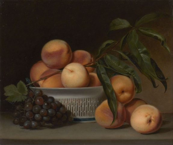 Raphaelle Peale&#039;s &#039;Peaches and Grapes in a Chinese Export Basket,&#039; 1813.