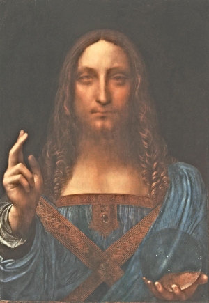 Leonardo da Vinci&#039;s &#039;Salvator Mundi,&#039; circa 1490-1519. Oil on walnut, 25.8 x 17.9 inches.