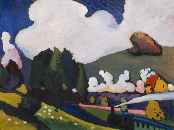 Vasily Kandinsky&#039;s &#039;Landscape near Murnau with Locomotive (Landschaft bei Murnau mit Lokomotive),&#039; 1909. 
