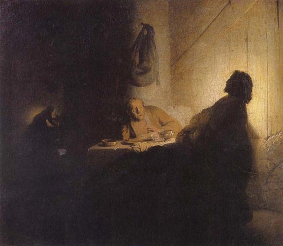 &quot;Christ at Emmaus&quot; (1628) by Rembrandt, the earlier of two versions, on view at the Louvre. 