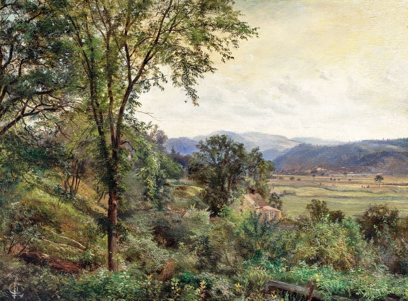 Edward L. Custer (1837–1881) &quot;View of the White Mountains, NH.&quot; Oil on canvas, 12 x 15⅛ inches. Signed at lower left.