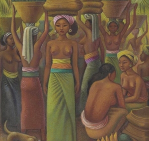 Mexican Miguel Covarrubias&#039; 1932 oil on canvas &#039;&#039;Offering of Fruits for the Temple.&#039;&#039; Painted in Bali, the work fetched $1.02 million in Christie&#039;s Latin American sale on Thursday evening, setting a record for the artist at auction.