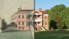 Drayton Hall Past and Present. A section of a watercolor image of Drayton Hall completed by Pierre Eugène Du Simitière in 1765 is shown left, © J. Lockard 2010, used with permission; a section of a recent photograph of Drayton Hall by Charlotte Caldwell is shown right. Montage image courtesy of Drayton Hall.