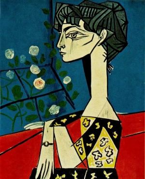 A portrait of Jacqueline Roque by Pablo Picasso.