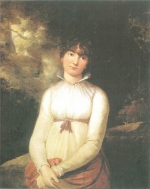 The original painting &quot;Pauline in a white dress in front of a summery tree scenery,&quot; often attributed to Phillip Otto Runge.