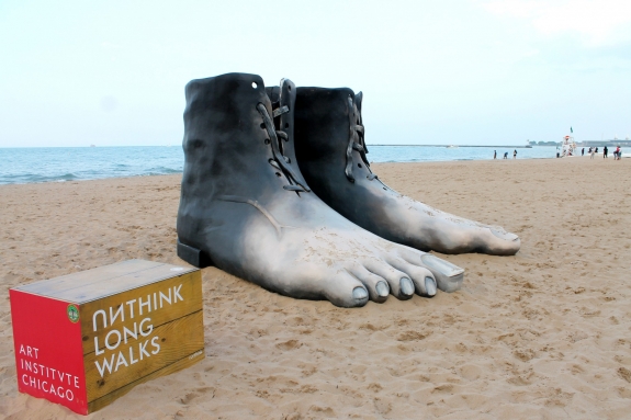 The feet sculpture promoting the Art Institute of Chicago&#039;s Magritte exhibit.