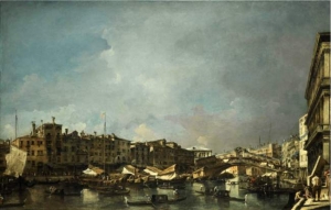 &quot;Venice, a View of the Rialto Bridge, Looking North, from the Fondamenta del Carbon,&quot; by Francesco Guardi, included in Sotheby&#039;s July 6 auction of Old Master paintings in London. Dating from the late 1760s, the 78-inch-wide (1.98 meter) canvas had never been offered at auction before and fetched 26.7 million pounds ($42.7 million) with fees.