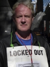 William McAllister, an art handler at Sotheby&#039;s for the past 38 years, protesting outside the auction house&#039;s headquarters in New York. He and 41 colleagues were locked out on July 29 over a contract dispute. 