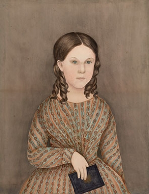 Possibly Mary B. Tucker, Girl in Calico; Verso: Contour sketch of same subject, ca. 1840 – 1850. Watercolor, brush and brown ink, and graphite, with selective applications of glazing on cream wove paper; verso: brush and brown ink over graphite. Gift of Edward Duff Balken, Class of 1897.