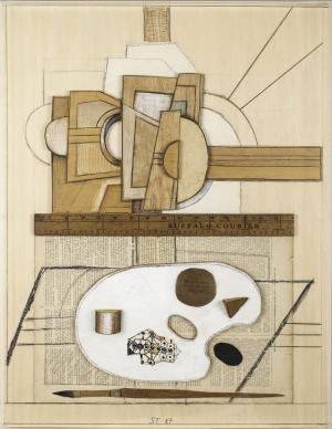 Saul Steinberg (Romanian/American, 1914-1999) &quot;Easel &amp; Palette,&quot; 1987. Mixed media on wood, 21 x 16 x 2 inches. Initialed and dated 87 at lower center. Provenance: John Berggruen Gallery, San Francisco, CA; The Pace Gallery, New York (label verso); Private Collection, Rome Italy. 