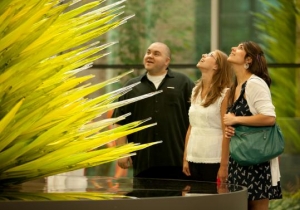 Museum of Fine Arts patrons Derek Scholl, Jamie Rossetti, and Jackie Burns stared up at “Lime Green Icicle Tower.’’