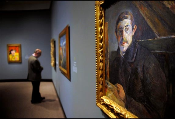 A self-portrait of Paul Gauguin from 1885 is seen during a media preview showing of the "Gauguin: Maker of Myth" exhibit at The National Gallery of Art.