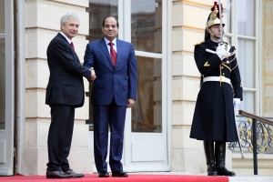 French National Assembly President Claude Bartolone, left, and Egyptian President Abdul Fattah al-Sisi.