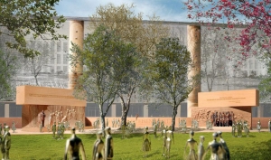 A rendering of Frank Gehry&#039;s revised Dwight D. Eisenhower Memorial.