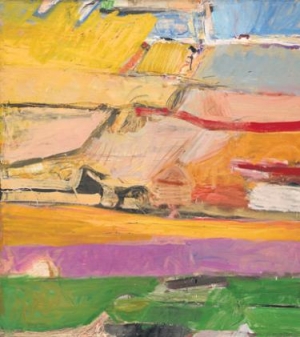 Hanging in the Obamas’ living quarters is Berkeley No. 52 (1955), an oil painting by 20th century American painter Richard Diebenkorn.