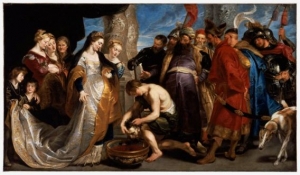s (about 1630), Diego Rodriguez de Silva y Velazquez&#039;s Don Baltasar Carlos and Dwarf (1632), Peter Paul Rubens (Flemish, 1577-1640) Head of Cyrus Brought to Queen Tomyris (about 1622-23). Oil on canvas, 80 3/4 x 142 1/8 inches.