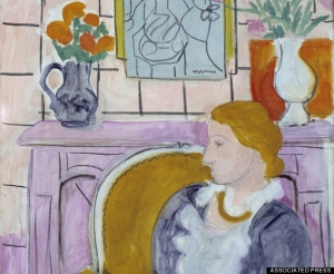 A detail of Henri Matisse&#039;s &#039;Woman in Blue in Front of a Fireplace,&#039; circa 1937.