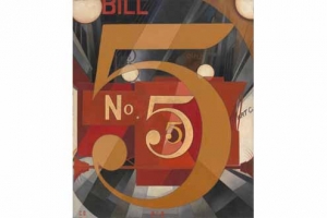 Charles Demuth (American, 1883–1935), I Saw the Figure 5 in Gold, 1928. Oil, graphite, ink, and gold leaf on paperboard (Upson board), 35 1/2 x 30in. (90.2 x 76.2cm), The Metropolitan Museum of Art, Alfred Stieglitz Collection, 1949 (49.59.1).