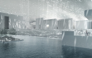 A rendering of the new Louvre museum in Abu Dhabi.