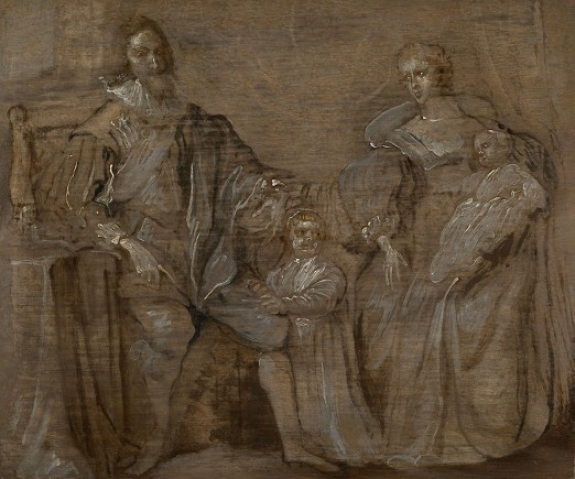 Sir Anthony Van Dyck&#039;s &#039;King Charles I and Queen Henrietta Maria with Prince Charles and Princess Maria,&#039; 17th century. Oil on board.