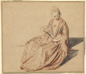 Jean-Antoine Watteau&#039;s &#039;Seated Woman with a Fan,&#039; circa 1717.