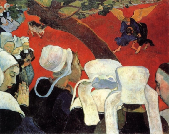 Paul Gauguin's "Vision of the Sermon (Jacob Wrestling with the Angel)," 1888, oil on canvas.