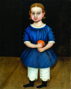 George Gassner (1811–1861), Little Girl Holding an Orange, Newburyport, Massachusetts, ca. 1845. Oil on canvas, 34¼ x 27¼ inches. Signed in pencil on back of canvas: “G. Gassner / Newberry Port.” Private collection.