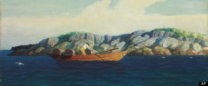 N.C. Wyeth&#039;s &#039;Norry Seavey Hauling Traps Off Blubber Island,&#039; 1938.