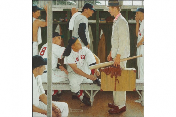 Norman Rockwell&#039;s &#039;The Rookie (The Red Sox Locker Room),&#039; 1957.