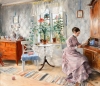 Carl Larsson (Stockholm 1853-Sudborn 1919), Reading Lady/Interior from Lilla Hyttnäs in Sundborn. Oil on panel, 45 x 54 cm. Signed and dated lower right: C. Larsson 1885. Offered by Åmells Konstandel.