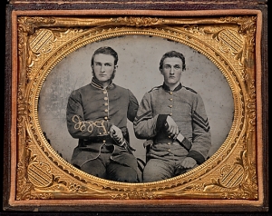 Captain Charles A. and Sergeant John M. Hawkins, Company E, &#039;Tom Cobb Infantry,&#039; Thirty-Eighth Regiment, Georgia Volunteer Infantry, unknown photographer, 1861-2.