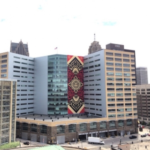 Shepard Fairey’s sanctioned, 18-story mural in downtown Detroit