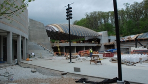 The Moshe Safdie-designed Crystal Bridges Museum under construction in Bentonville, AK