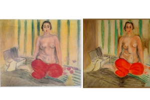  The original painting by Henri Matisse titled, &#039;Odalisque in Red Pants&#039; (left), shown next to a fake version that was on display in Venezuela. 