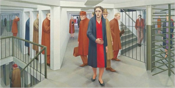 George Tooker's work expressed a 20th-century brand of anxiety and alienation. Above, "The Subway" from 1950.