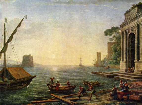 One of Claude Lorrain&#039;s seaport scenes, 1674.