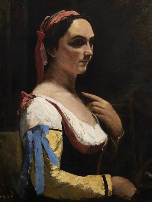 Jean-Baptise Camille Corot&#039;s &#039;Femme a la Manche (The Italian Woman or Woman with Yellow Sleeve)&#039;