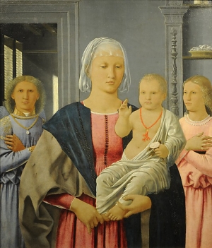 Piero della Francesca&#039;s &#039;Madonna and Child with Two Angels,&#039; circa 1478.